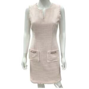 KARL LAGERFELD TWEED PINK DRESS WITH POCKETS AND JEWELED BOTTONS SZ 14